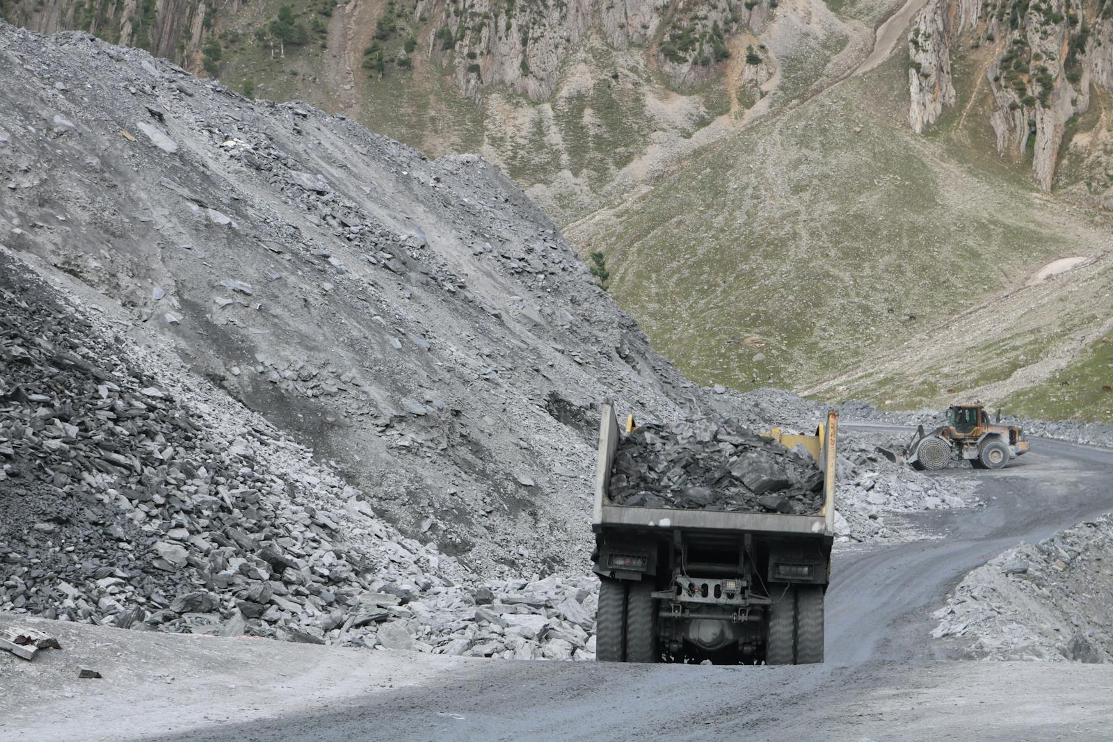 Loaded truck carrying coal material